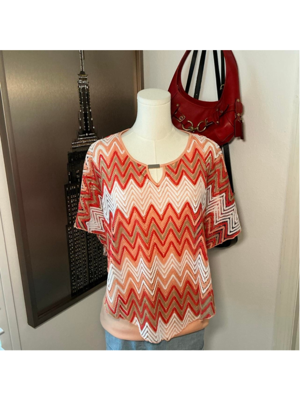 Olivia Blu Crochet Chevron Layered Top Size Small